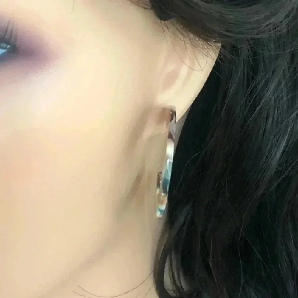 Turquoise Brown Pearl Semi Hoop Acrylic Stainless Steel Earrings NWT